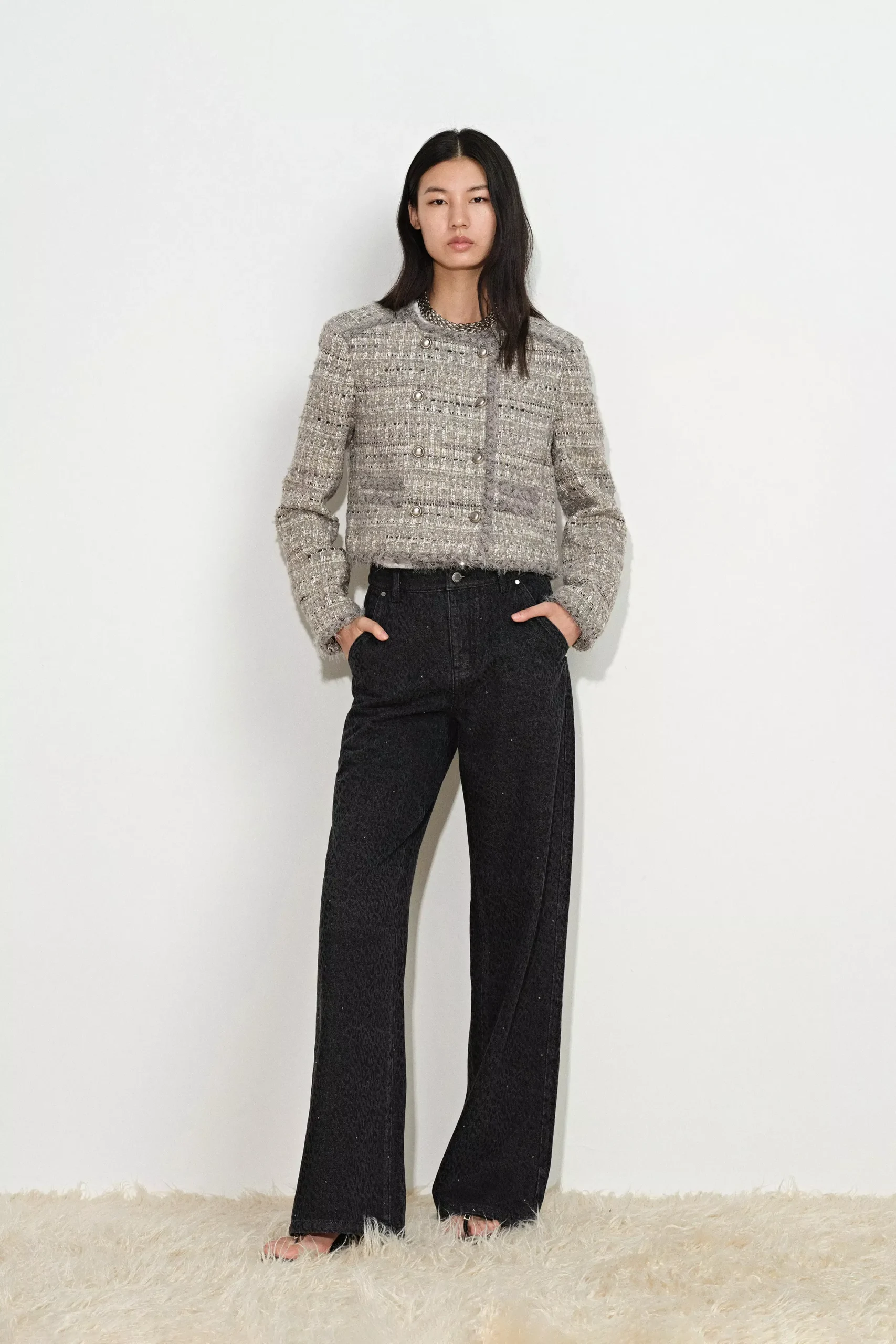 Pensée Double-Breasted Jacket in Lurex Tweed