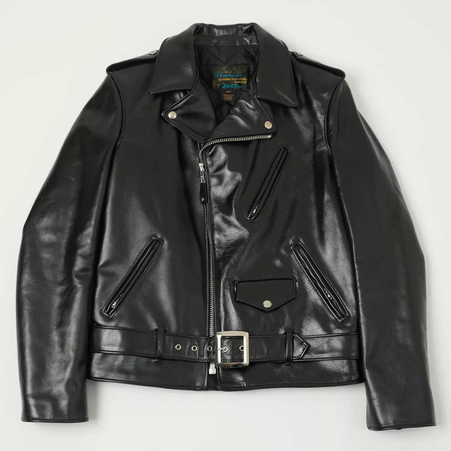 'Perfecto' Horsehide Leather Motorcycle Jacket - Black