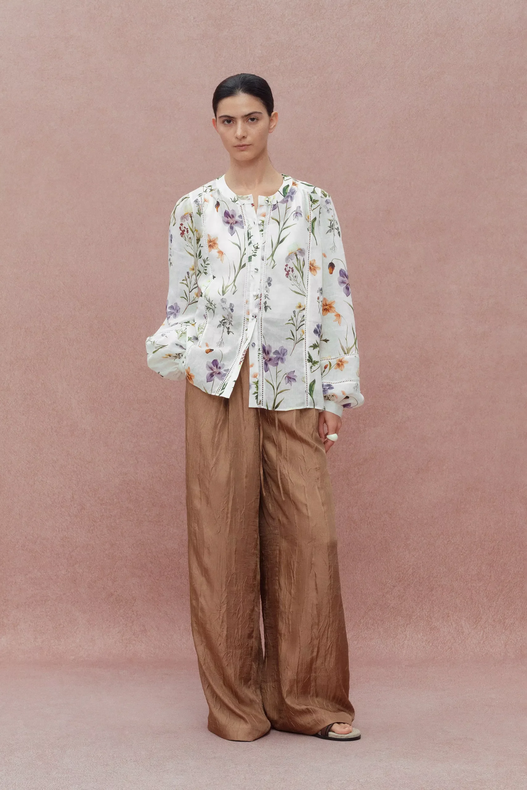 Perla Hand Painted Flora Blouse in Tencel-Ramie