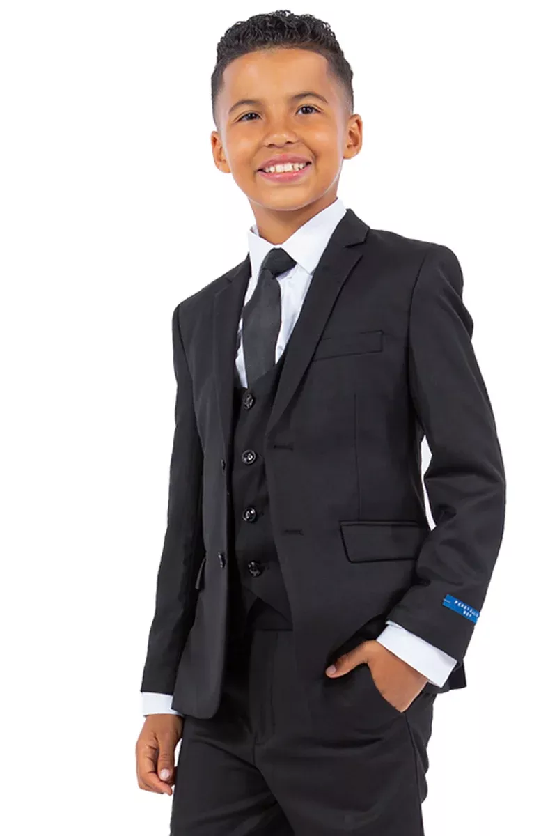 Perry Ellis Vested Boy's Wedding Suit in Black