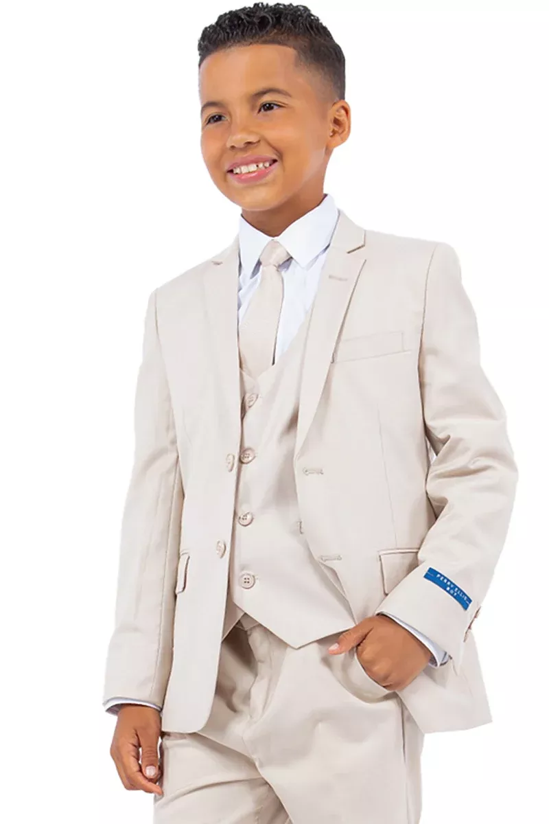 Perry Ellis Vested Boy's Wedding Suit in Tan