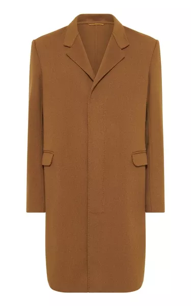 Peter Coat in Yellow Ochre Double-face Recycled Cashmere