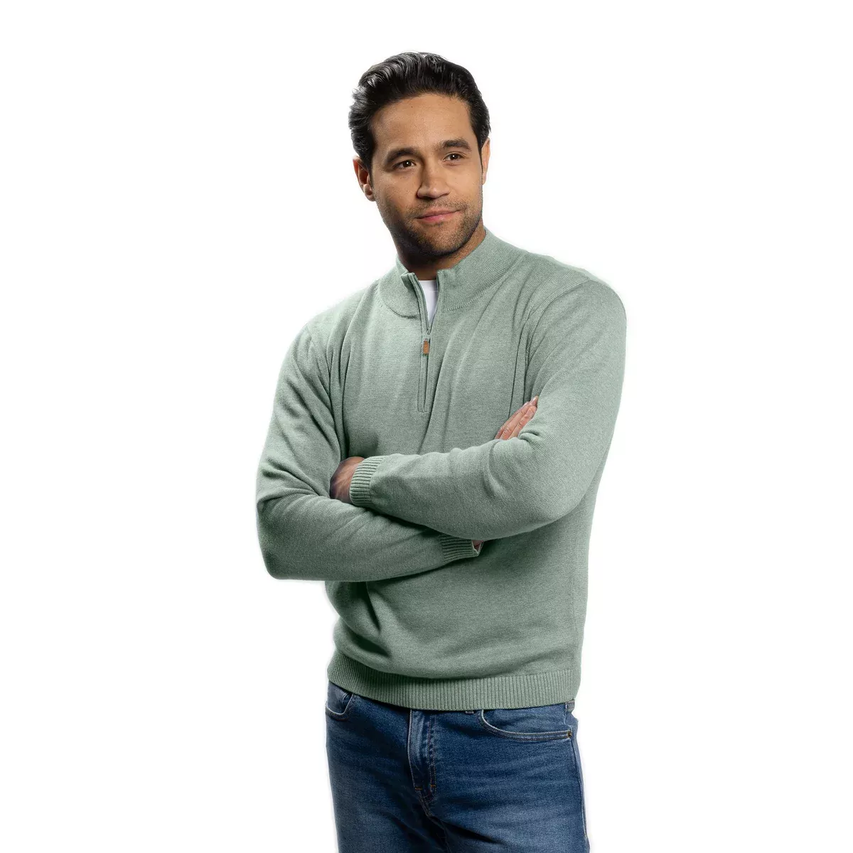 Pima Cotton Quarter Zip Sweaters - Sea Green