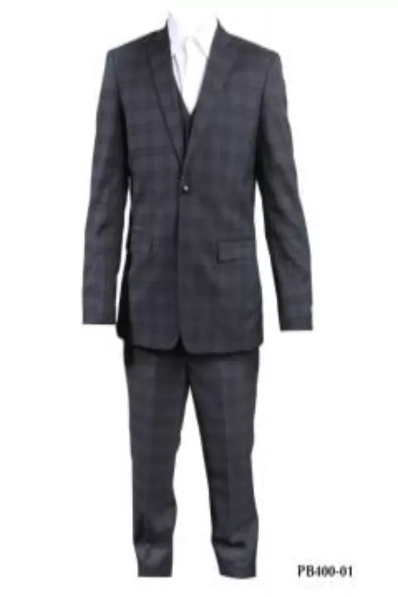 Plaid Perry Ellis Boys' Windowpane Plaid 3-Piece Suit
