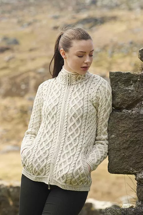 Plated Zip Cardigan Oatmeal Fleck
