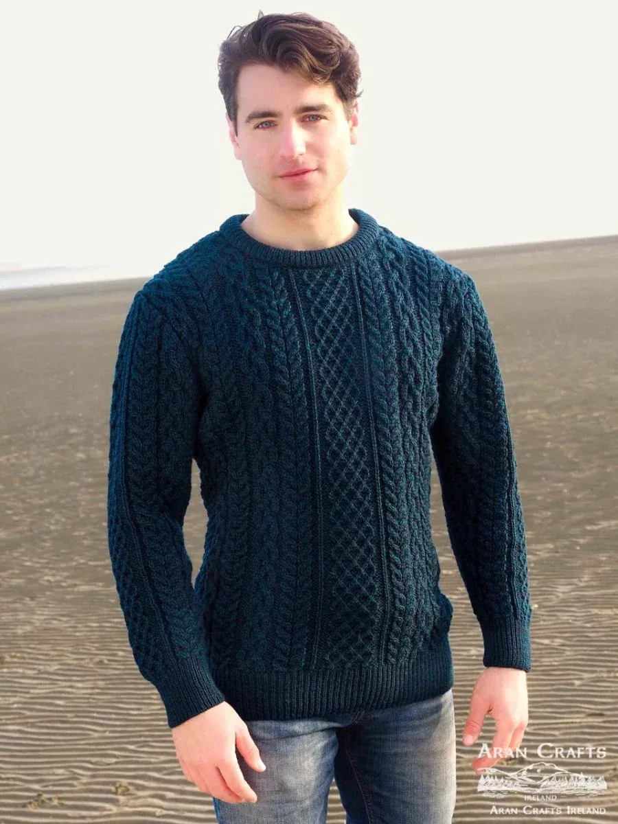 Pure Wool Cable Knit Mens Crew Neck Sweater Blackwatch