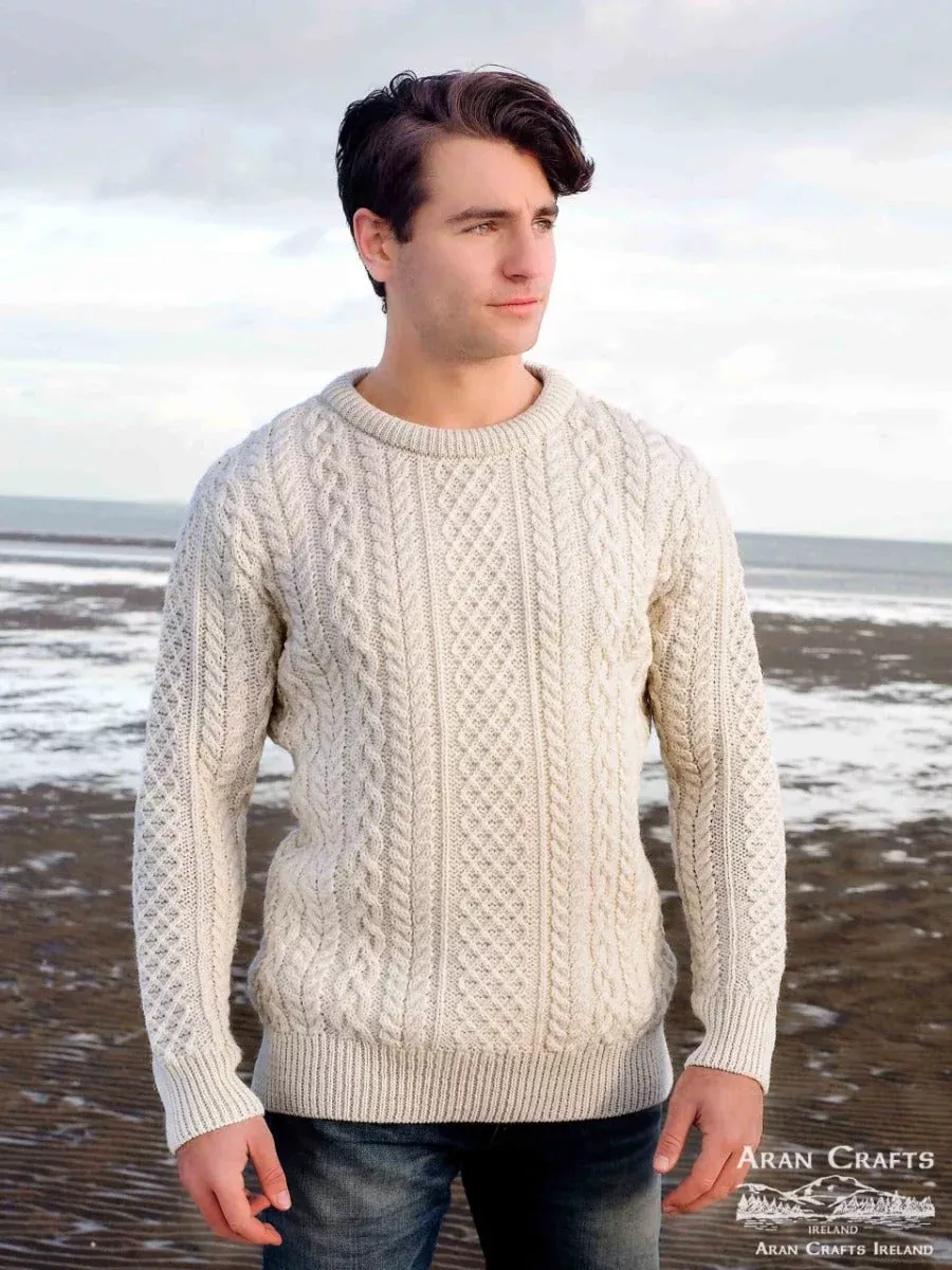 Pure Wool Cable Knit Mens Crew Neck Sweater