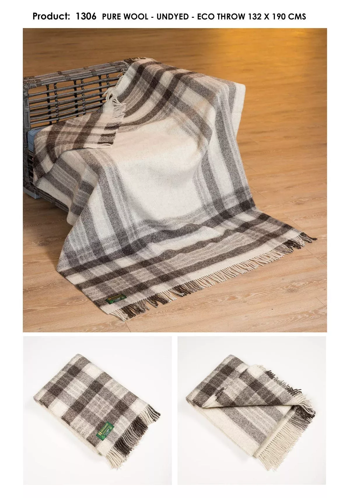 Pure Wool Undyed Blanket Brown and Cream