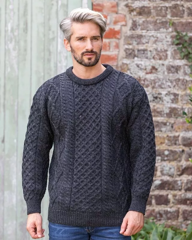 Pure Wool Unisex Aran Sweater Charcoal