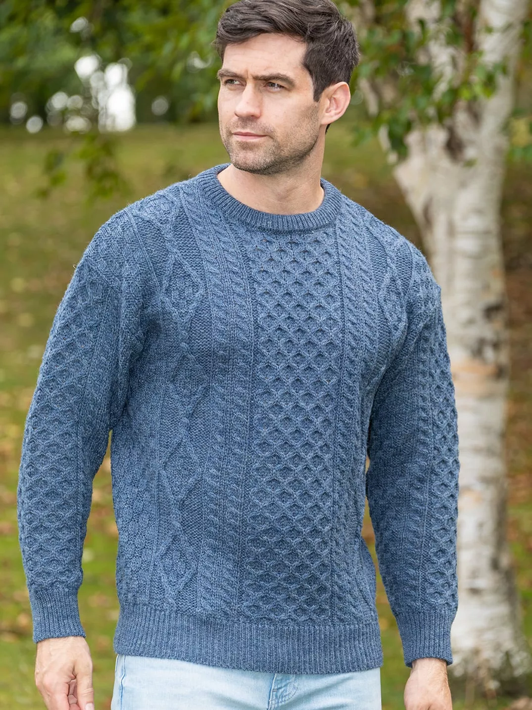 Pure Wool Unisex Aran Sweater Denim