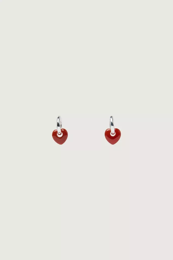 RED AGATE HEART PENDANT HOOP EARRINGS