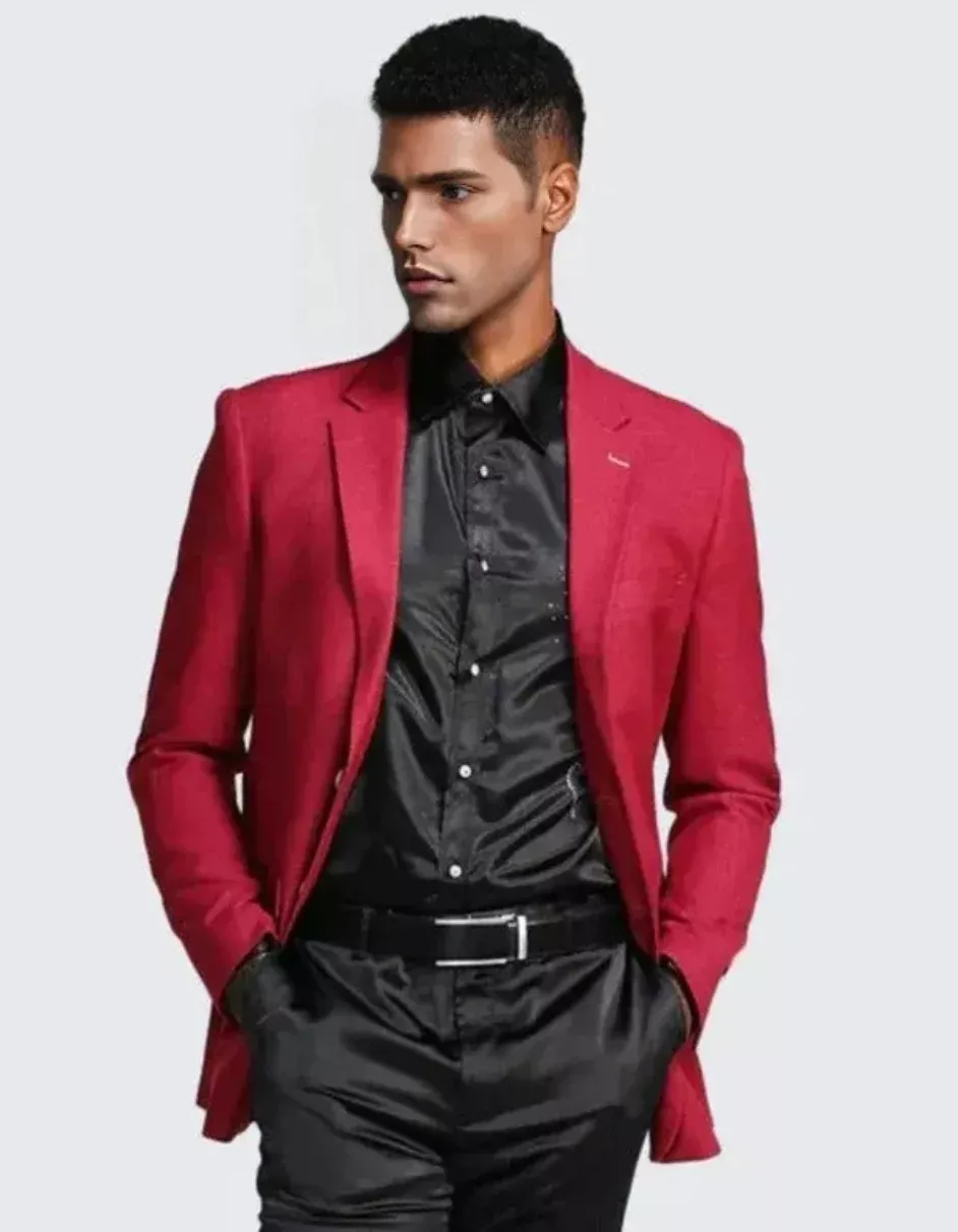 Red Casual Blazer Slim Fit Two Button Notch Lapel - Wedding - Prom 2026