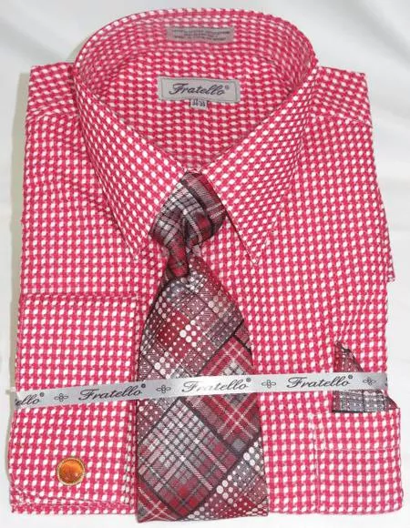 Red Colorful Men's Gingham Dress Shirt