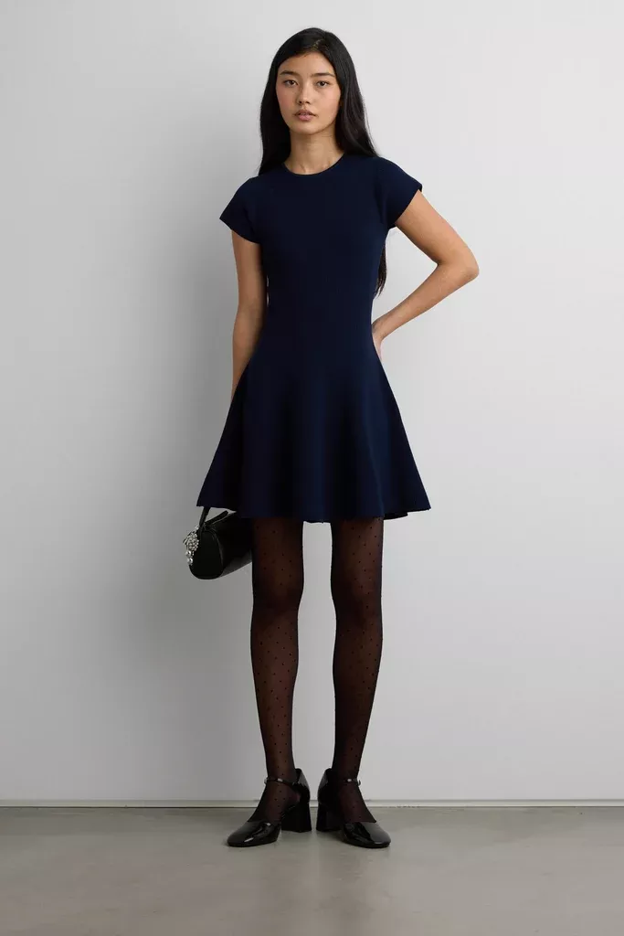 RIBBED FIT AND FLARE MINI DRESS