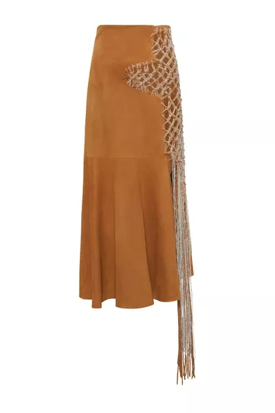 Riverine Midi Skirt In Cashew Suede