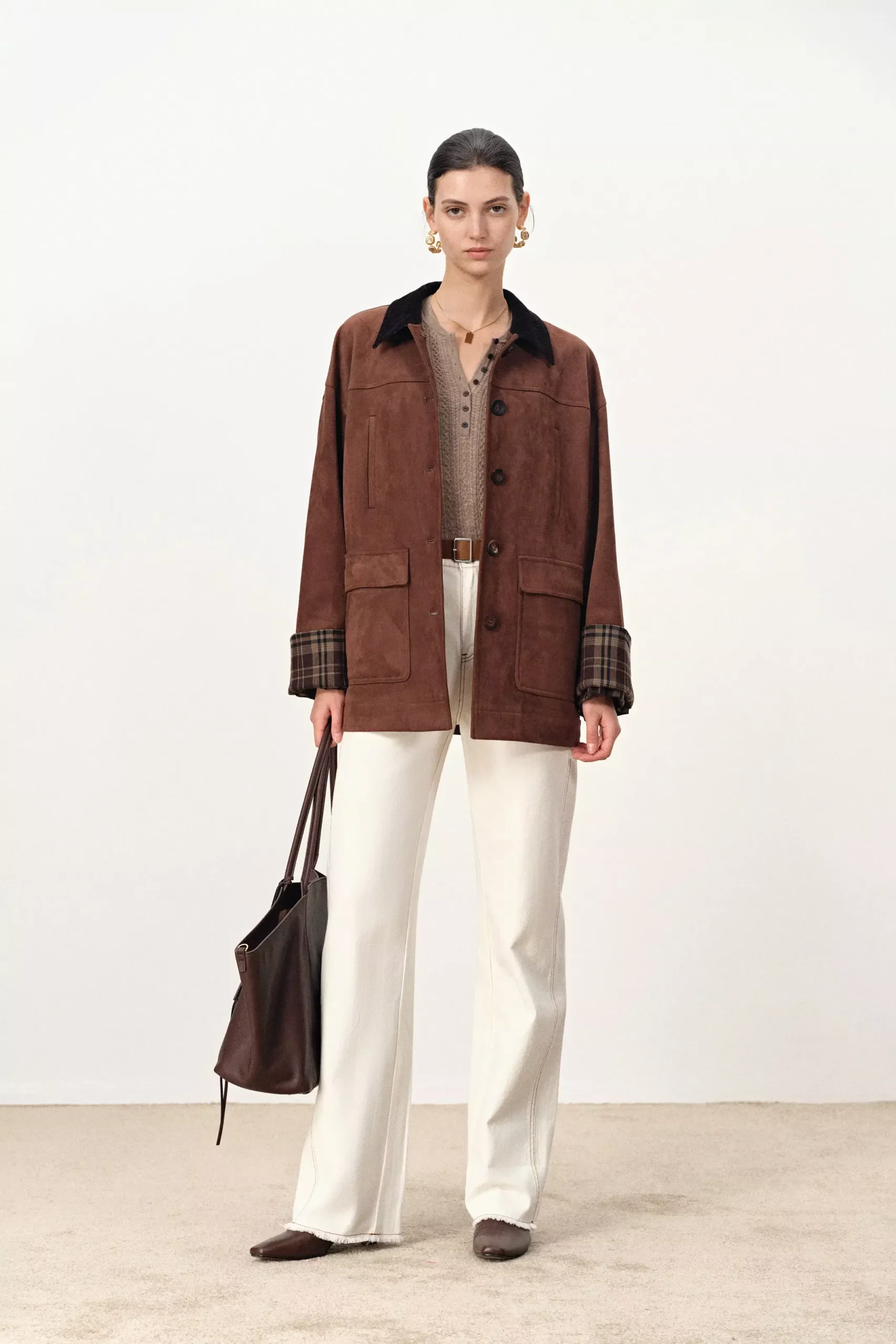 Robin Corduroy Collar Jacket in Faux Suede