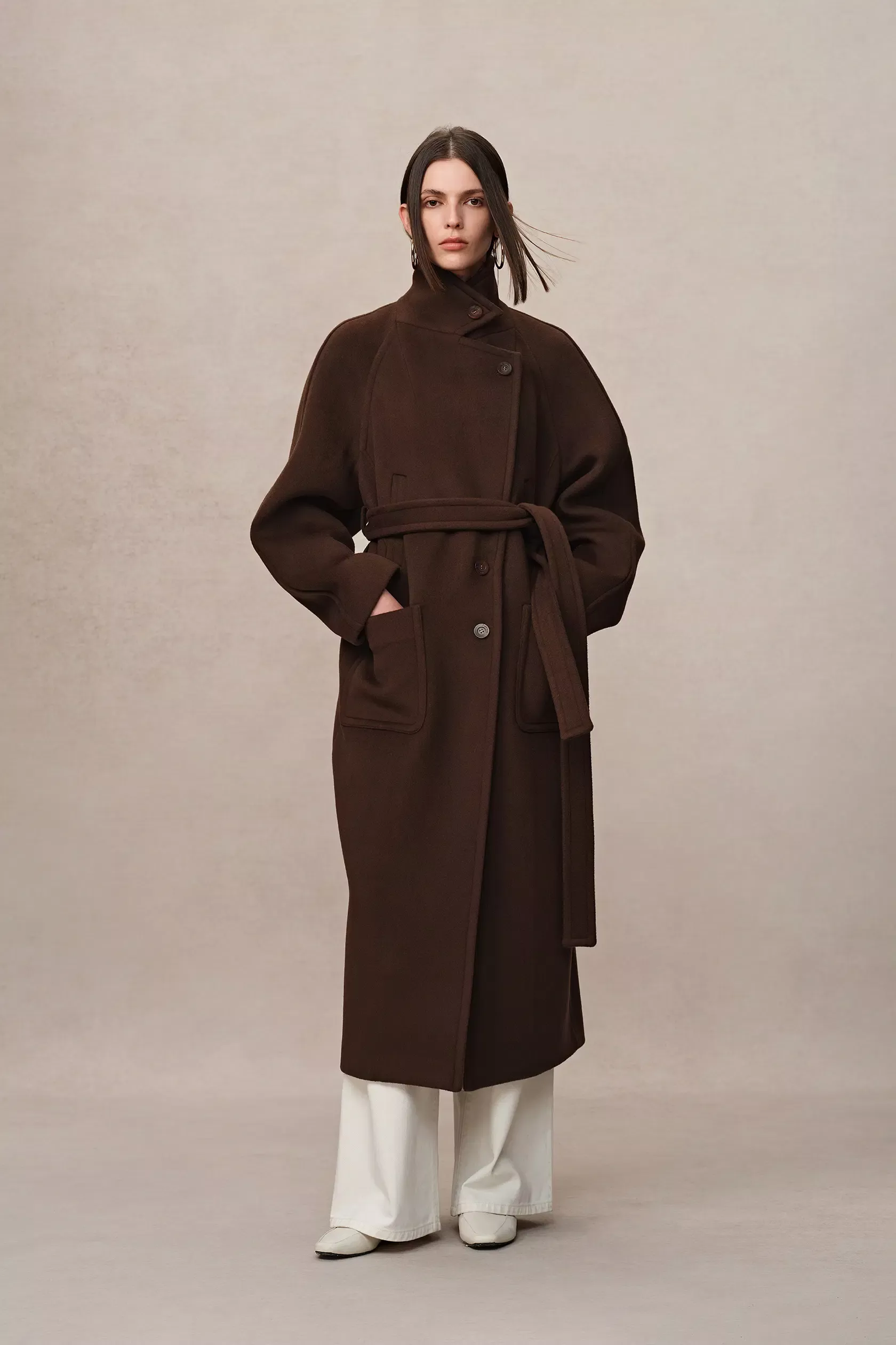 Rond Maxi Lapel Long Coat in Merino Cashmere Blend