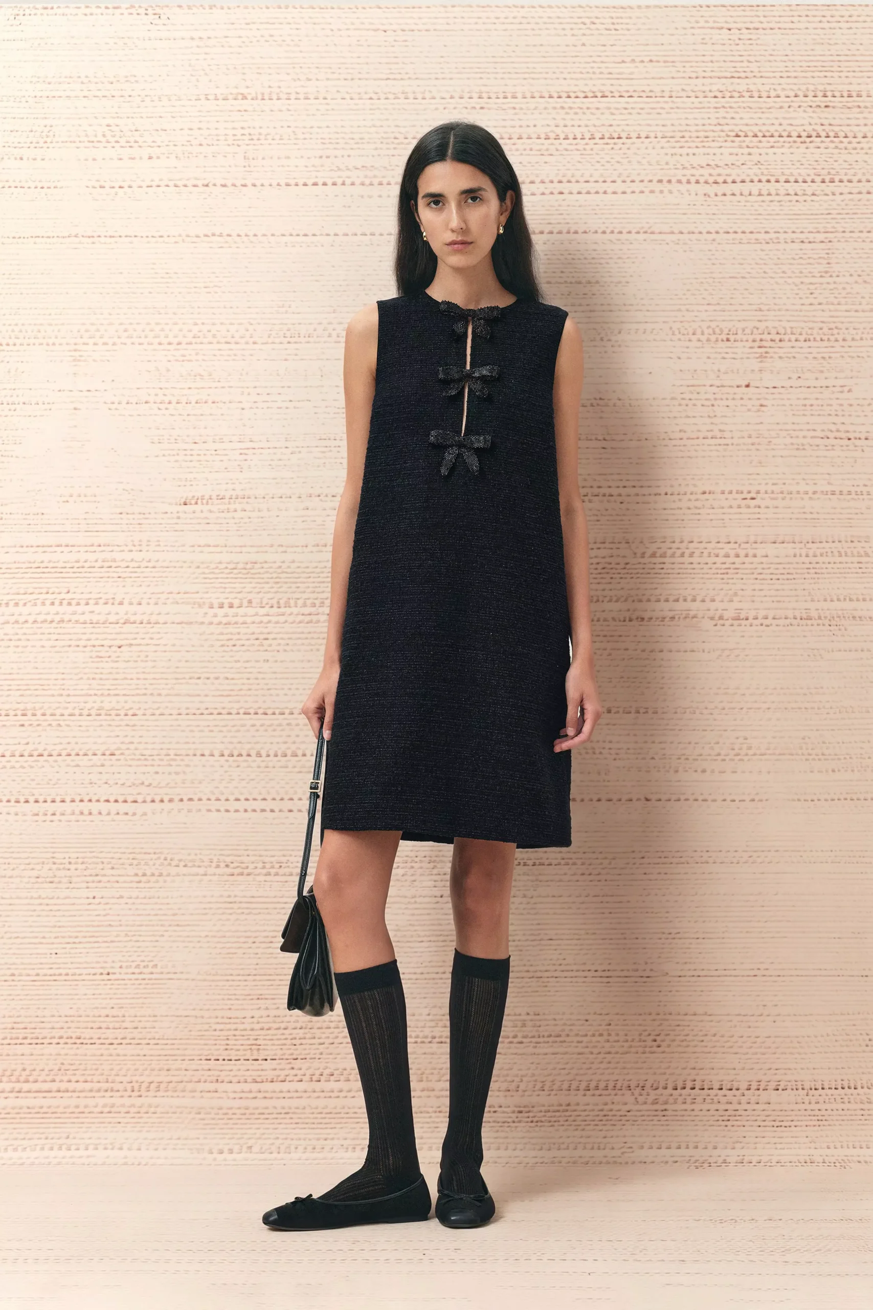 Rosalind Beaded Bow Dress in Tweed