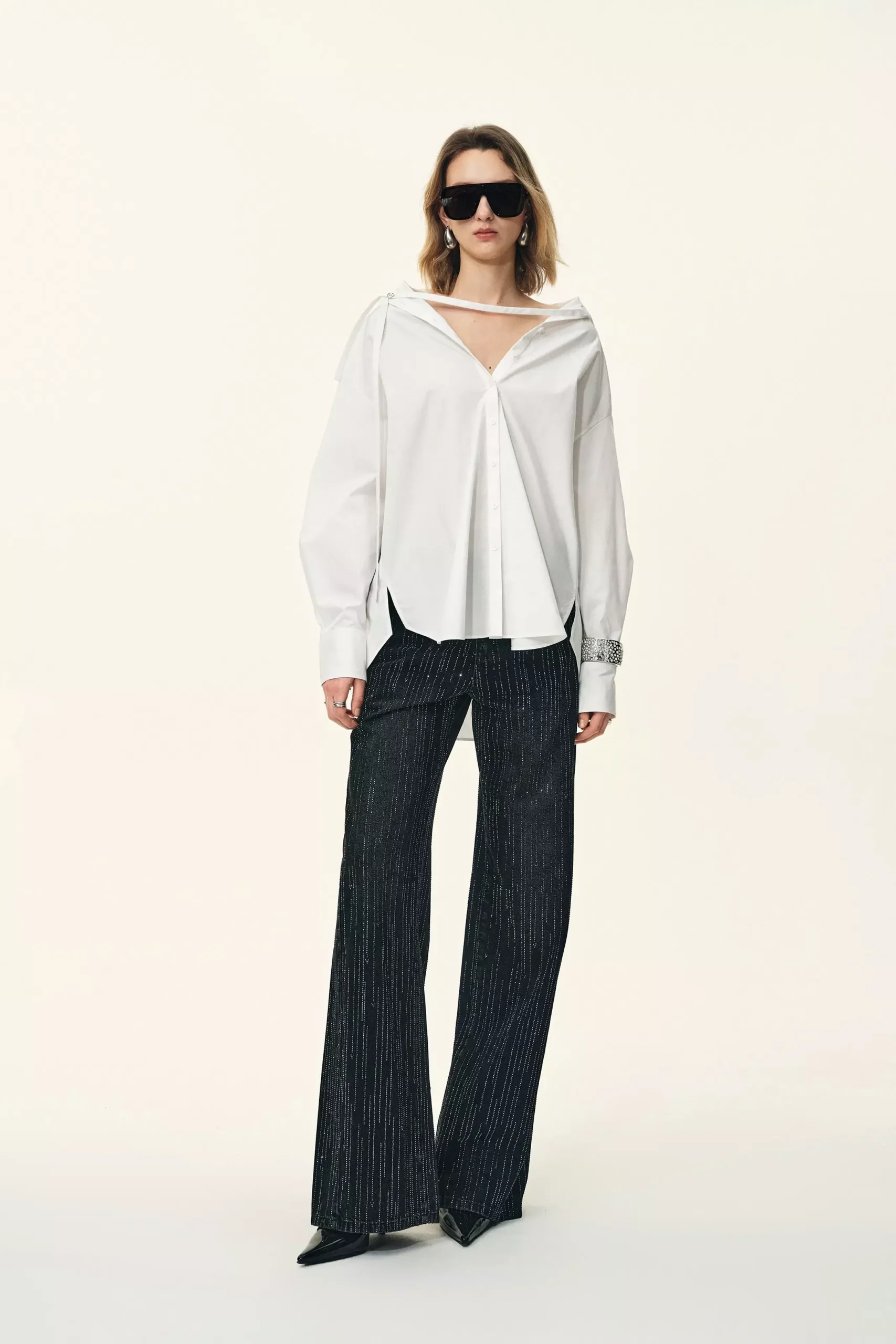 Ruby Detachable Waist Stitching Loose Shirt in Cotton