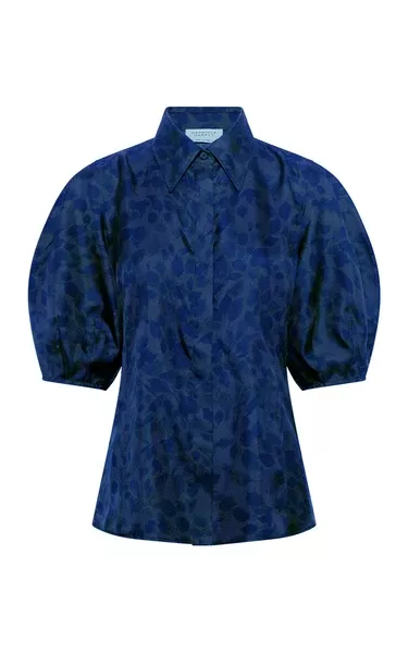 Sansi Top in Electric Navy Printed Silk Twill