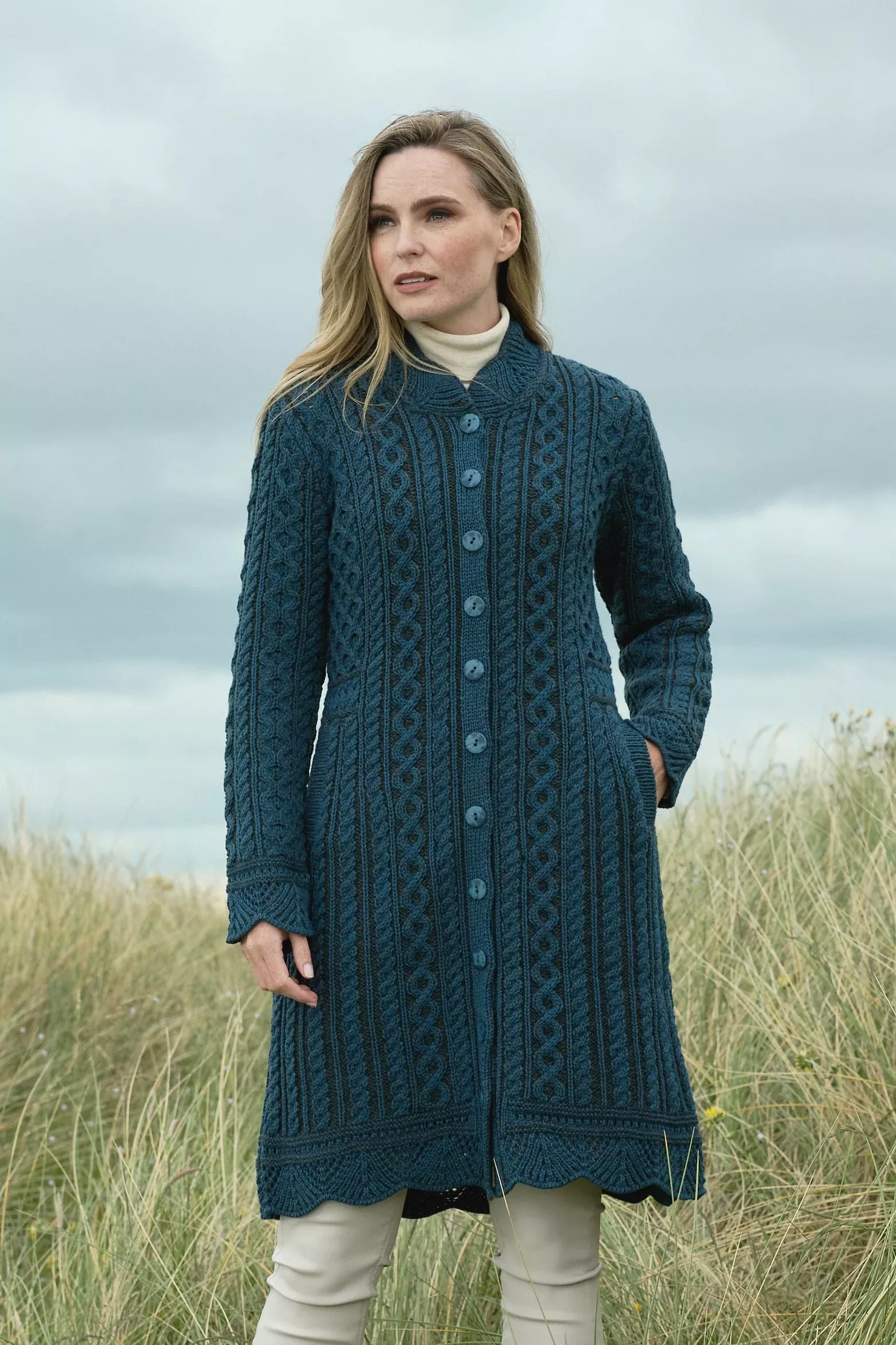 Scallop Edge Coat-Mallard Blue