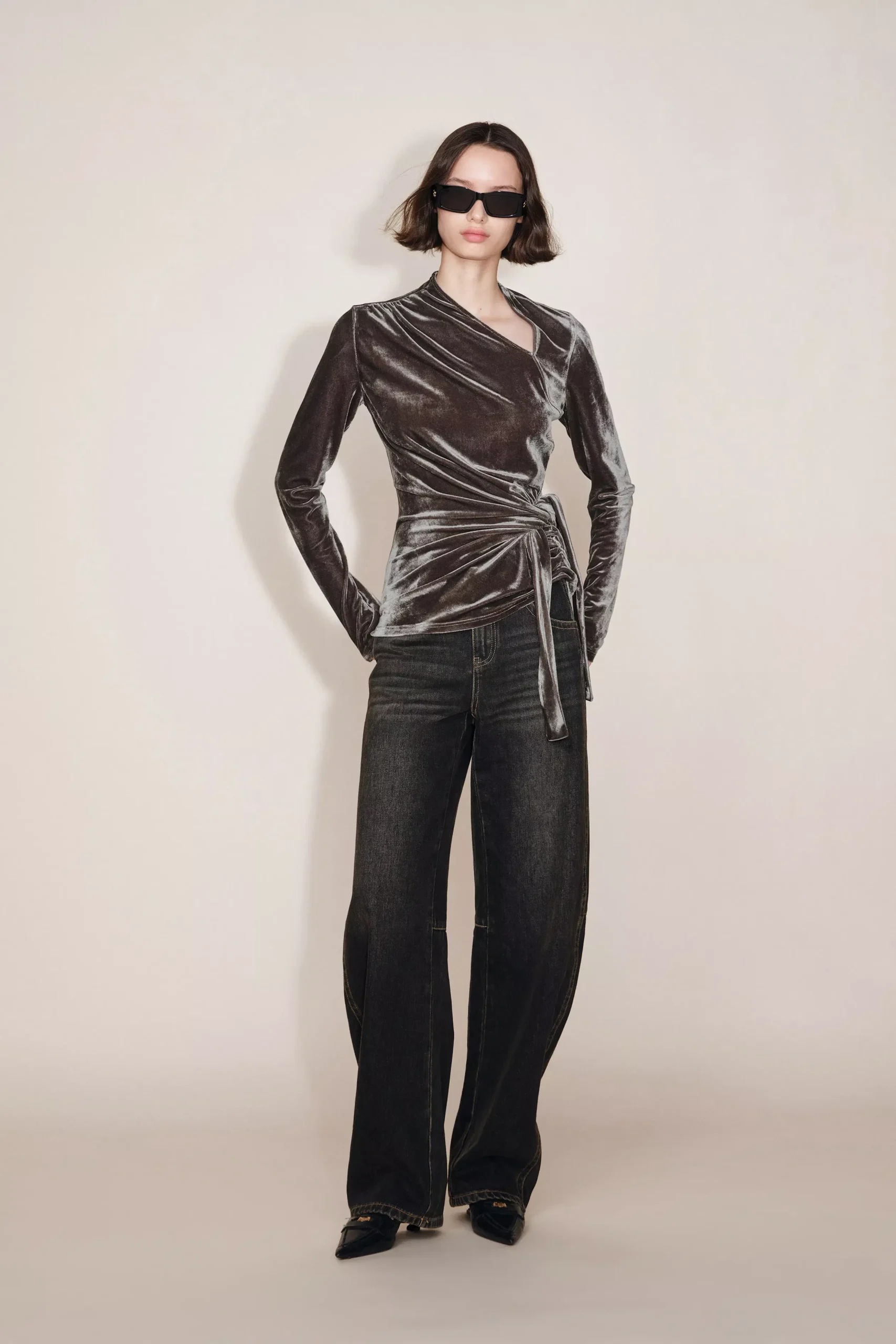 Selene Knot Top in Stretch Velvet