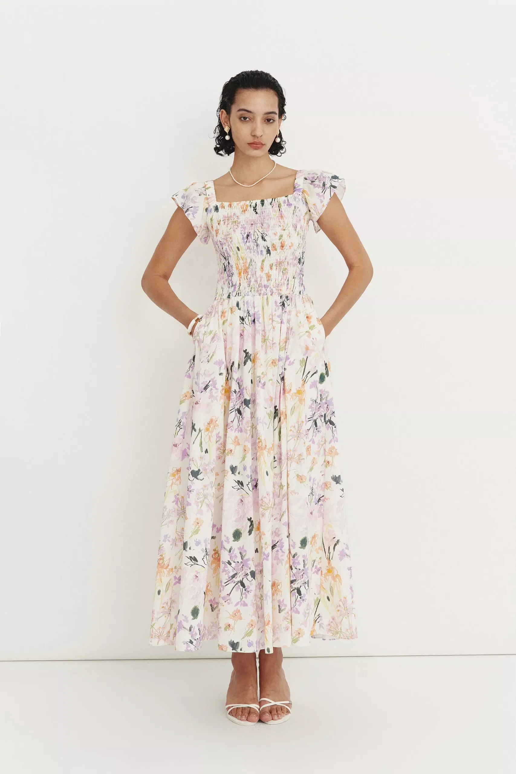 Serenity Flutter Sleeve Flora Dress in Cotton