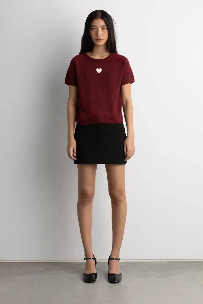 SHORT SLEEVE HEART SWEATER