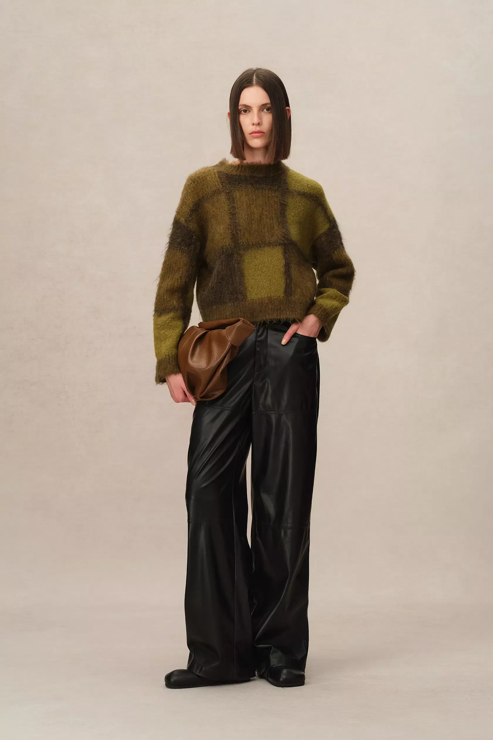 Sibton Checked Cropped Pullover in Baby Alpaca Blend Knit