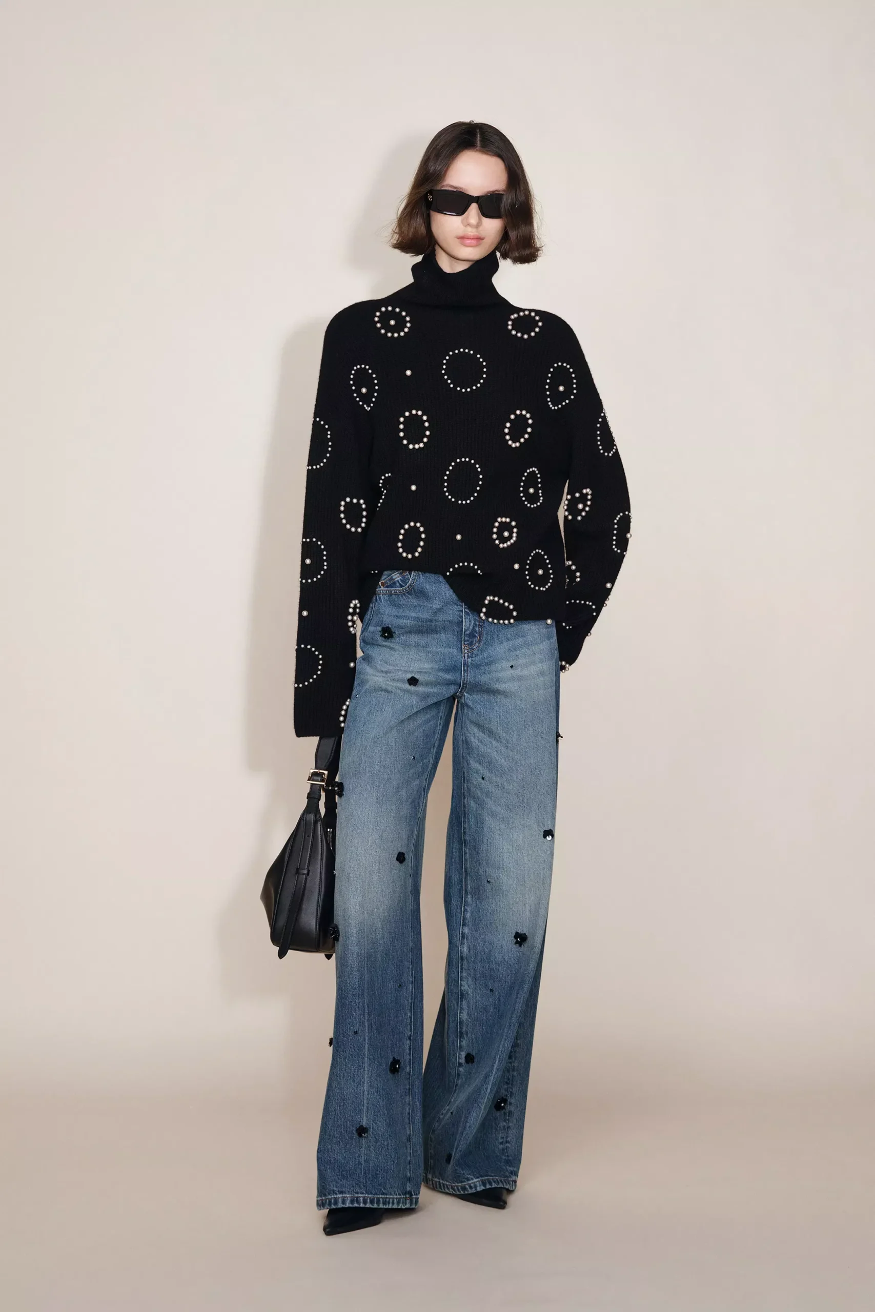 Sidney Beaded Turtleneck Sweater in Merino Wool