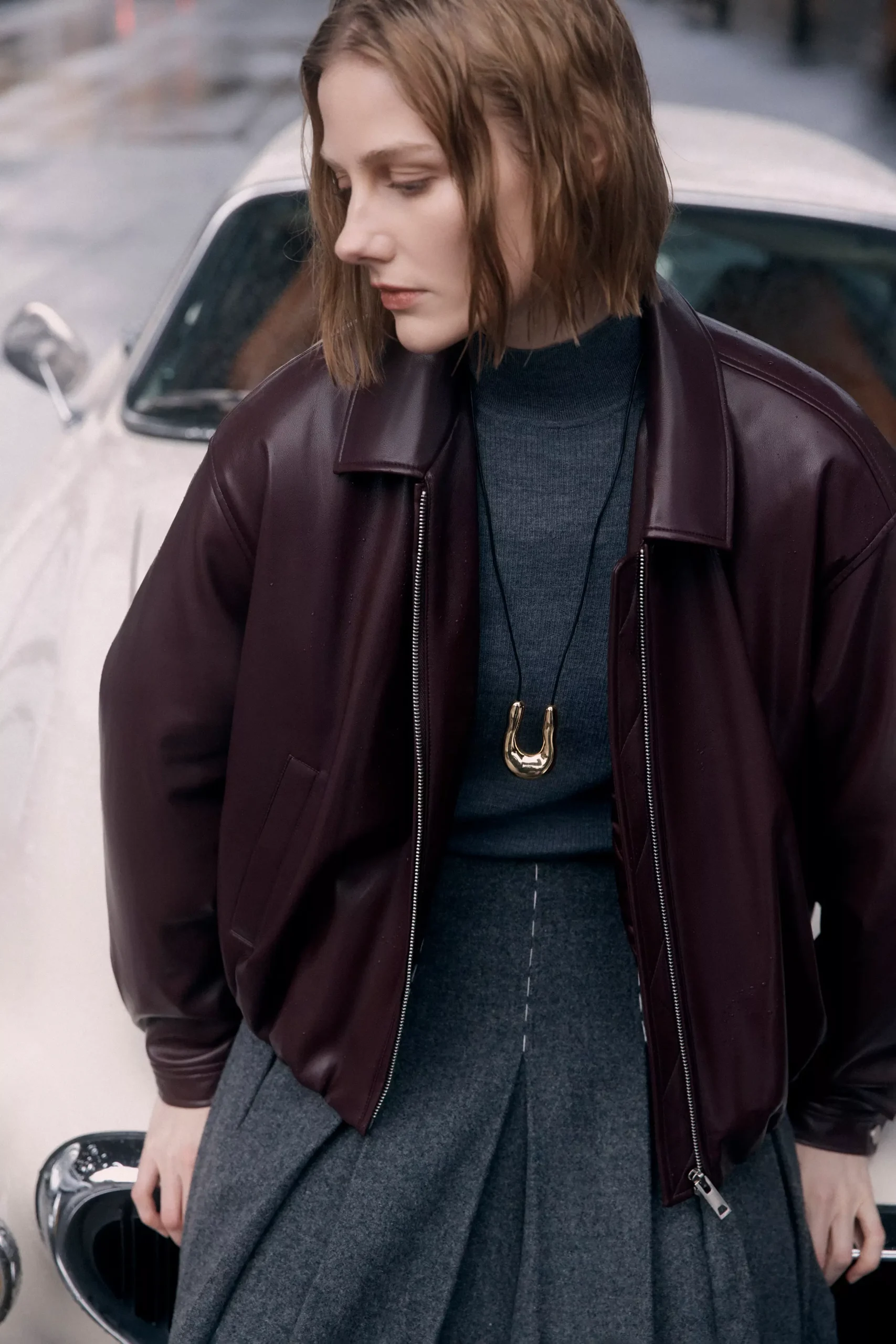 Sienna Bud Hem Quilted Leather Jacket in Protein Leather