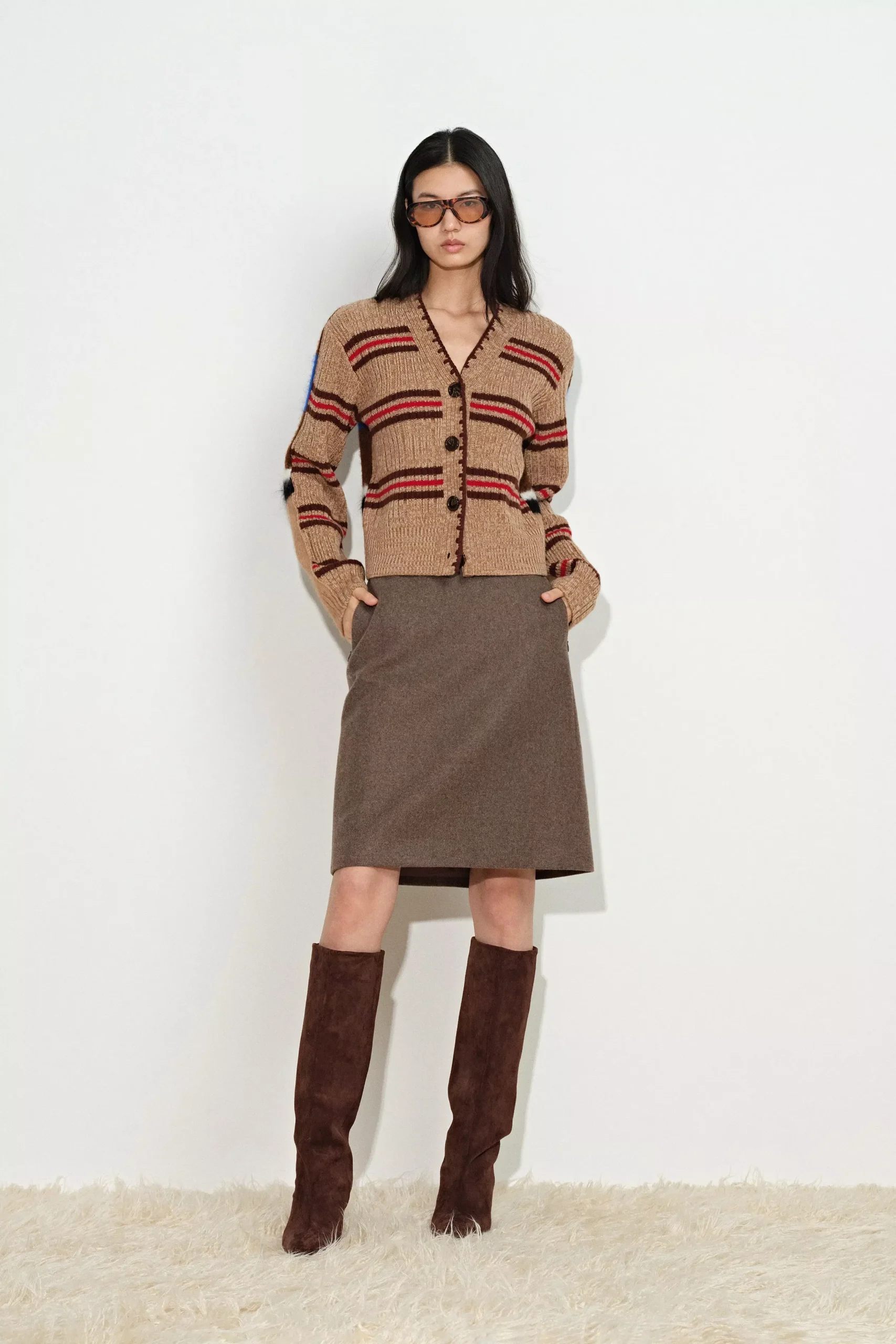 Sigourney Contrast Back Cardigan in Wool Alpaca Blend