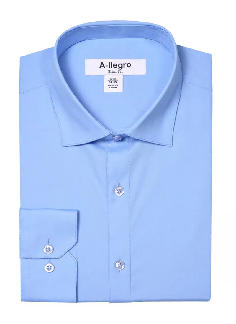 Slim Fit Cotton Dress Shirt for Men in Sky Blue - Basic Style