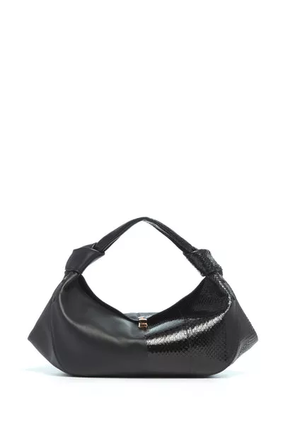 Small Antonia Bag in Black Nappa Leather & Snakeskin