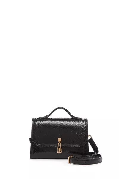 Small Leonora Flap Bag in Black Snakeskin