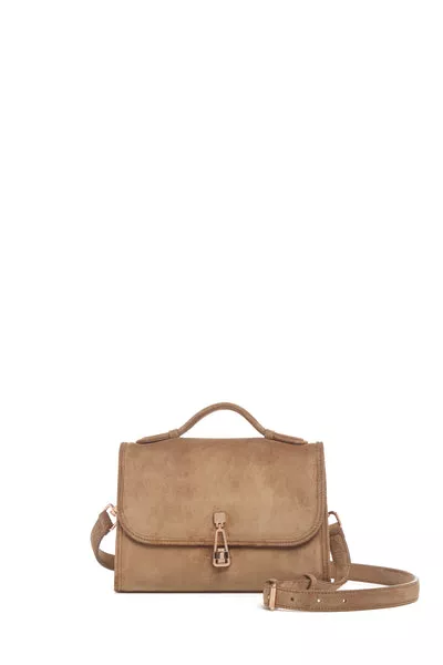 Small Leonora Flap Bag in Dark Sand Suede