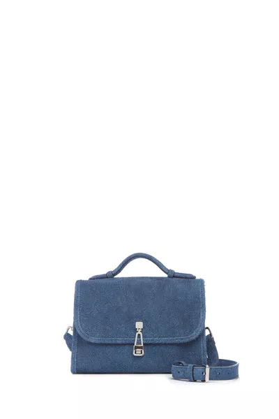 Small Leonora Flap Bag in Light Blue Suede Denim