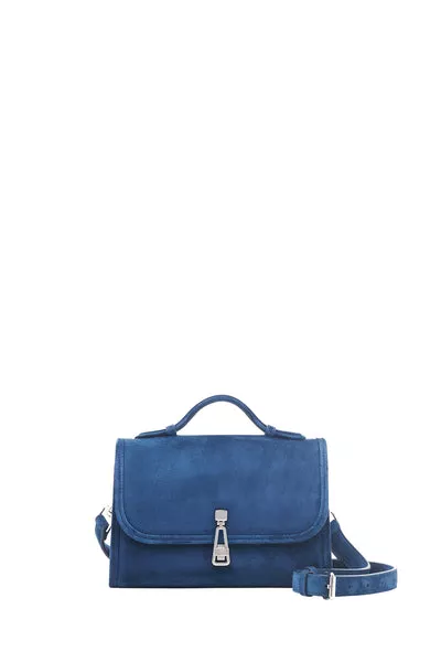 Small Leonora Flap Bag in Navy Suede