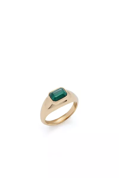 Small Ring in 18K Yellow Gold & Malachite Stone