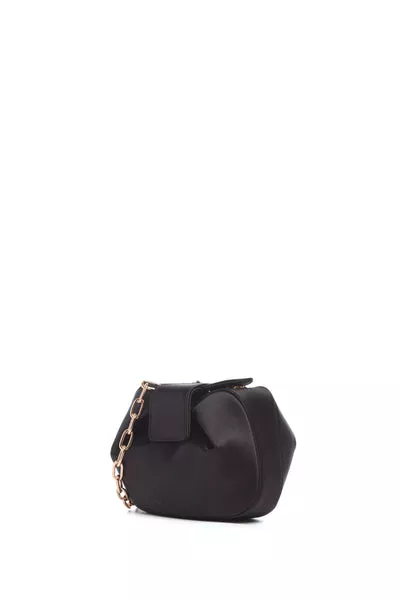 Soft Demi Clutch with Chain in Black Satin