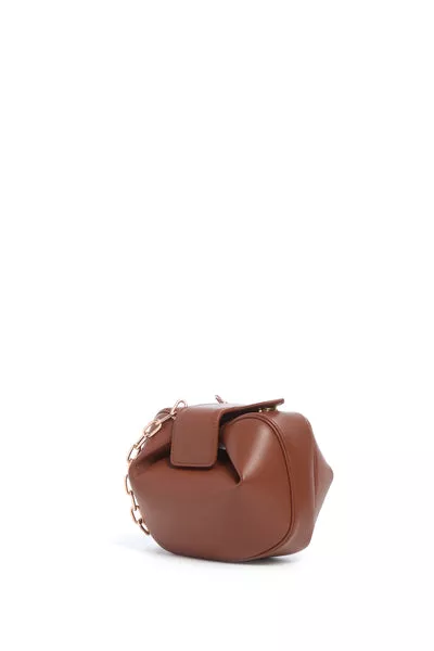 Soft Demi Clutch with Chain in Cognac Nappa Leather