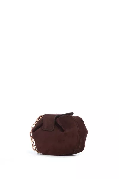 Soft Demi Clutch with Chain in Dark Brown Suede