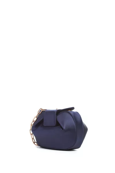 Soft Demi Clutch with Chain in Dark Navy Satin