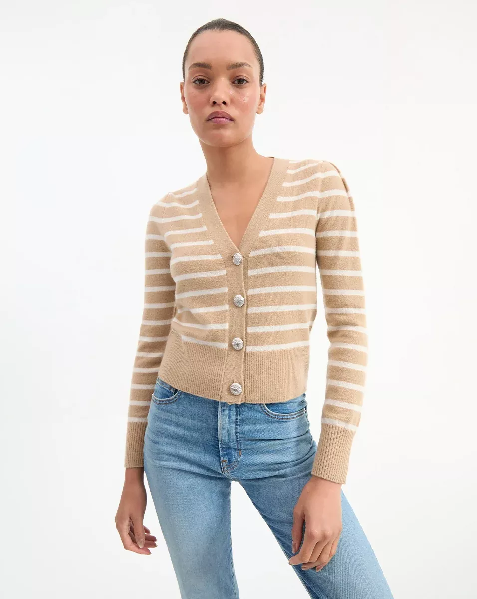 Solene Striped Cashmere Cardigan