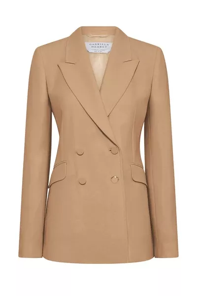 Stephanie Blazer in Camel Virgin Wool Crepe