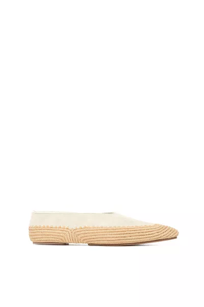Strength Flat Shoe in Ivory Suede & Natural Raffia