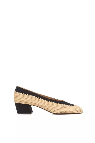 Strength Pump in Black Suede & Natural Raffia