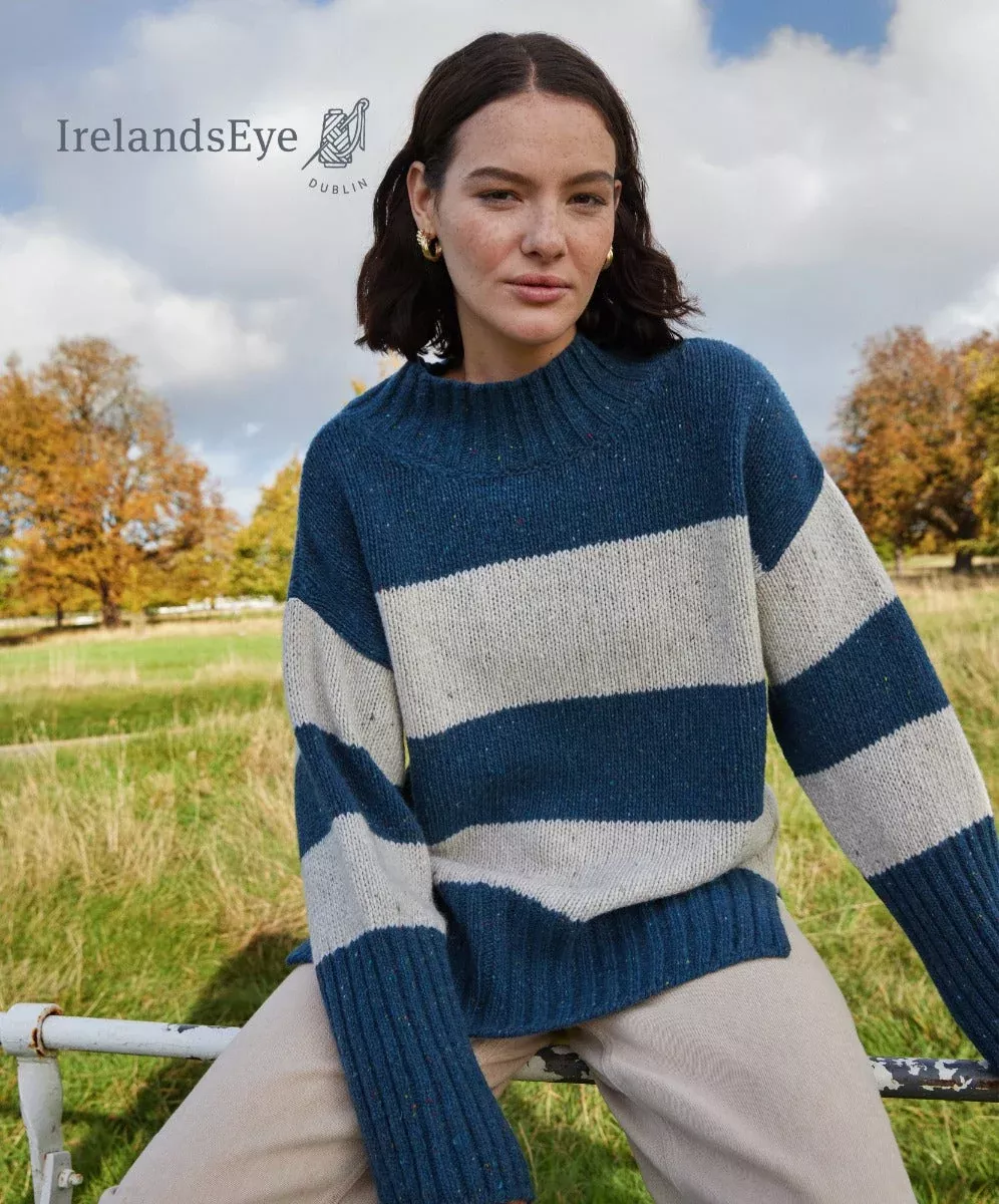 Stripe Funnel Neck Wool and Cashmere Ink Marl