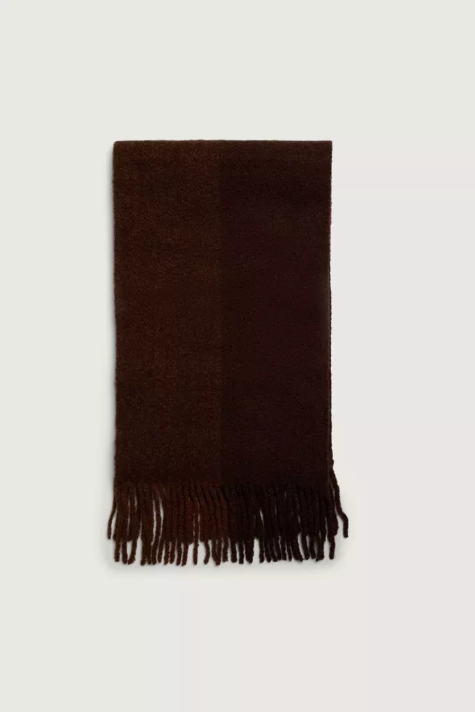 STRIPED BOUCLE SCARF WITH TASSELS
