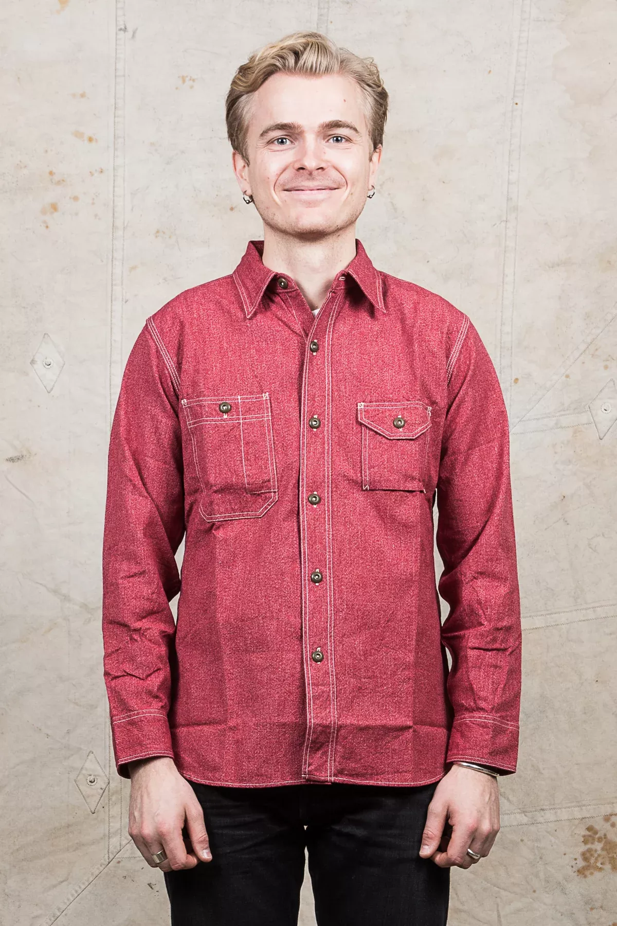 Sugar Cane 1935 5.75oz Cotton Covert Red Chambray Shirt